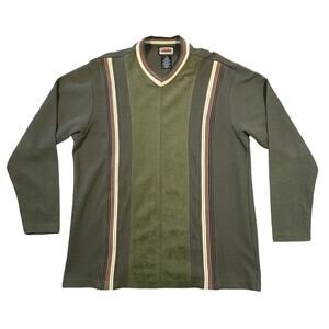 Vintage Y2K Faux Suede Vertical Stripe Knit Pullover  Olive Green Large
